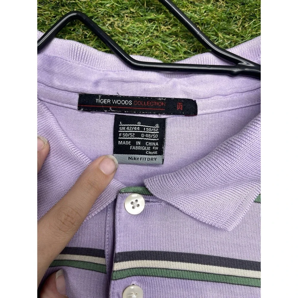 Tiger Woods Nike Polo Shirt Mens Large Striped Purple Golf Outdoor Beach Comfort